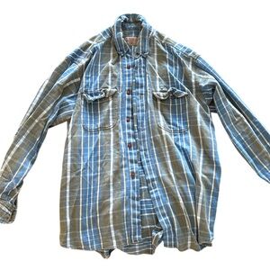Vintage RARE Diesel DMB blue flannel plaid button up shirt long sleeve  sz XL